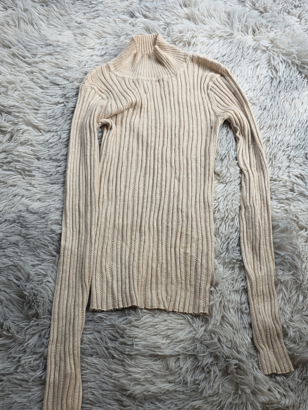 SO Cream Ribbed Turtleneck Sweater